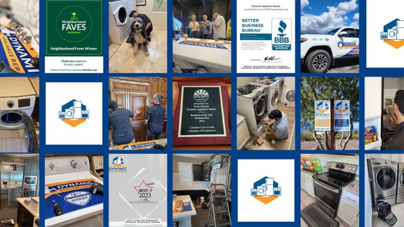 A Collage of Photos and Awards for Dynamic Appliance Repair